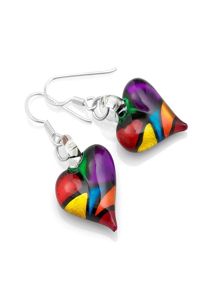 Chuvora Heart Earrings, Murano Glass Earrings, Heart Earings, Heart Dangle Earrings for Women, Stained Glass Earrings - Image 2