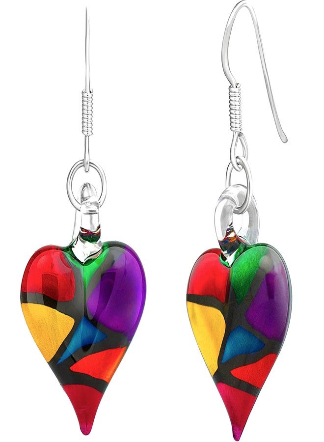 Chuvora Heart Earrings, Murano Glass Earrings, Heart Earings, Heart Dangle Earrings for Women, Stained Glass Earrings - Image 1