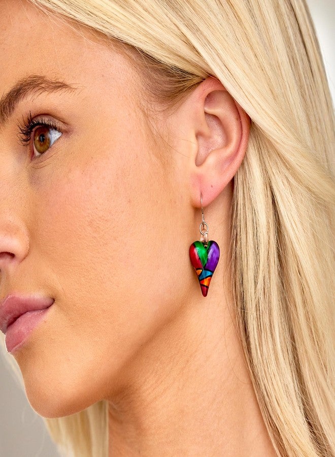 Chuvora Heart Earrings, Murano Glass Earrings, Heart Earings, Heart Dangle Earrings for Women, Stained Glass Earrings - Image 3