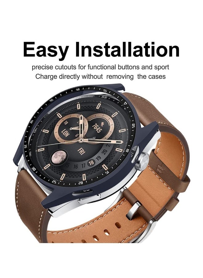 Case With Tempered Glass Screen Protector Compatible for Huawei Watch GT3 46mm, 9H Hardness 360 ° All-round Protective Cover Ultra-thin Protective PC Case Cover for With Scale(Blue) - Image 5