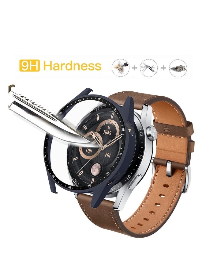 Case With Tempered Glass Screen Protector Compatible for Huawei Watch GT3 46mm, 9H Hardness 360 ° All-round Protective Cover Ultra-thin Protective PC Case Cover for With Scale(Blue) - Image 4