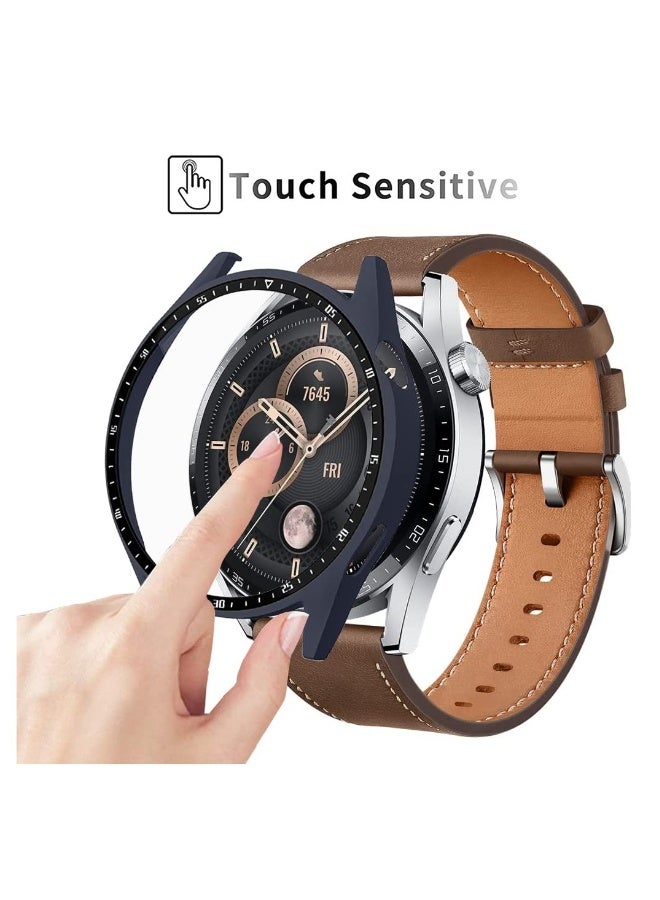 Case With Tempered Glass Screen Protector Compatible for Huawei Watch GT3 46mm, 9H Hardness 360 ° All-round Protective Cover Ultra-thin Protective PC Case Cover for With Scale(Blue) - Image 2