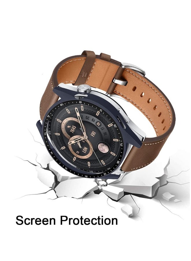 Case With Tempered Glass Screen Protector Compatible for Huawei Watch GT3 46mm, 9H Hardness 360 ° All-round Protective Cover Ultra-thin Protective PC Case Cover for With Scale(Blue) - Image 3