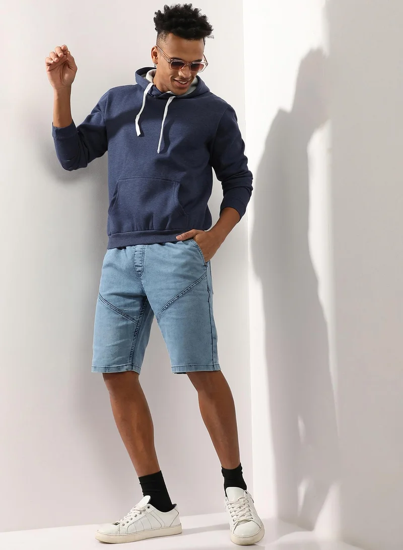 كامبوس سوترا كنزة صوفية بغطاء للرأس باللون الأزرق الداكن للرجال مع رباط متباين