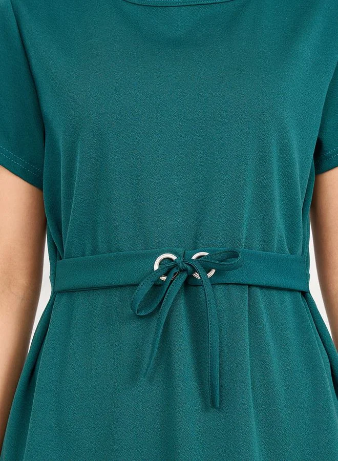 Take Two Solid Front Tie Up Knee Length Dress