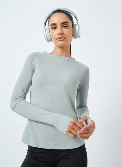 Styli Active Melange Reflective Elbow Circle Stripe Top