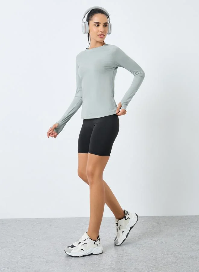 Styli Active Melange Reflective Elbow Circle Stripe Top