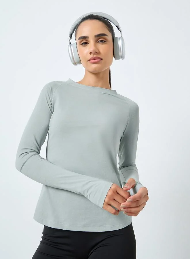 Styli Active Melange Reflective Elbow Circle Stripe Top