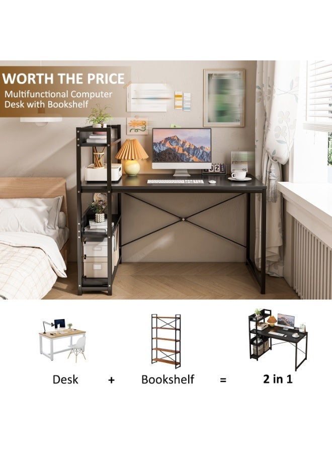 NEWLAN Modern 2-in-1 Office Desk with Built-in Bookshelf, Spacious Workstation Table with Sturdy Frame for Study, Gaming and Work. 120*72*55cm - Image 2
