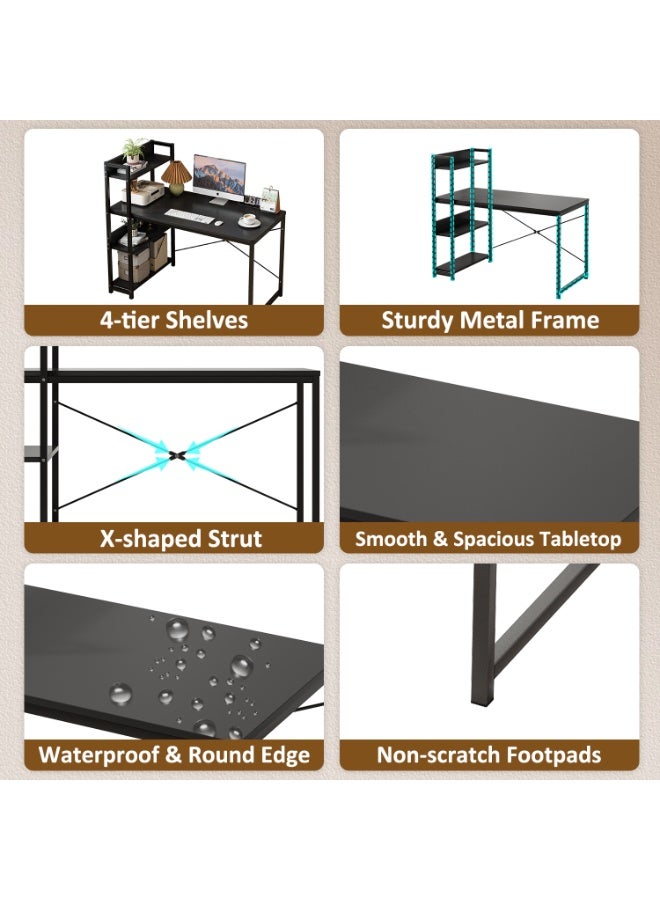 NEWLAN Modern 2-in-1 Office Desk with Built-in Bookshelf, Spacious Workstation Table with Sturdy Frame for Study, Gaming and Work. 120*72*55cm - Image 5