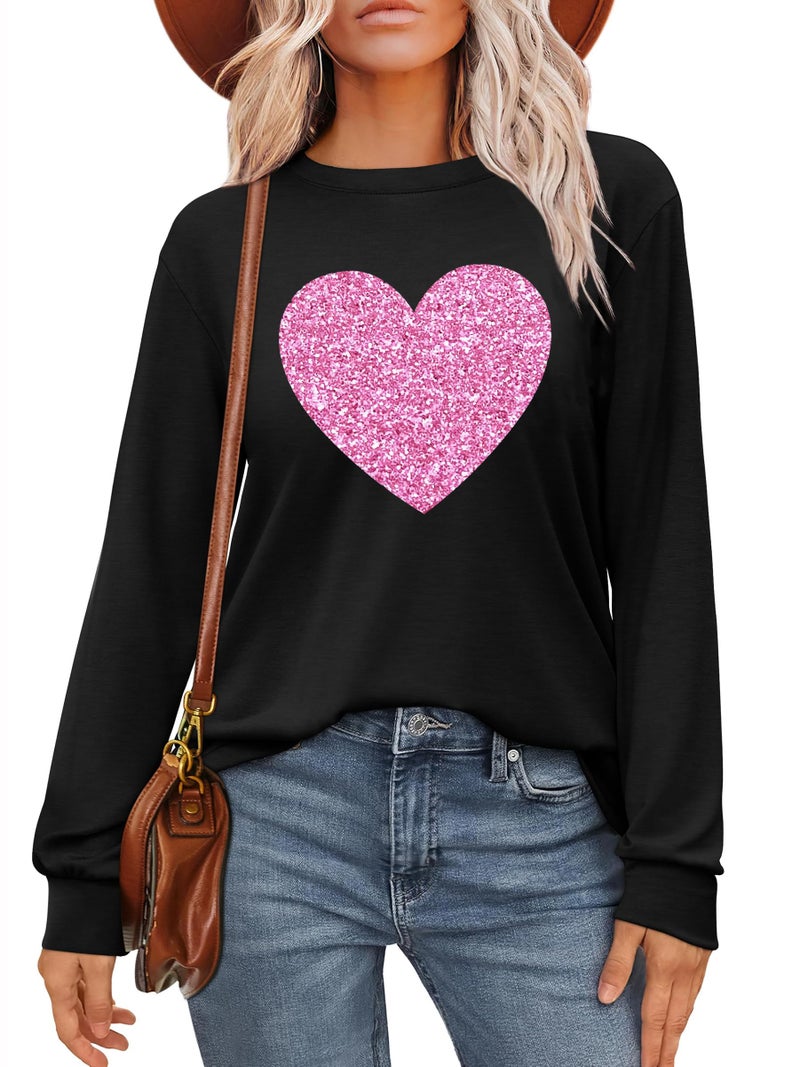 CAZYCHILD Valentines Day Women Shirt : Love Heart Graphic Long Sleeve Valentine Pullover Tops Casual Valentines Gifts - Image 1