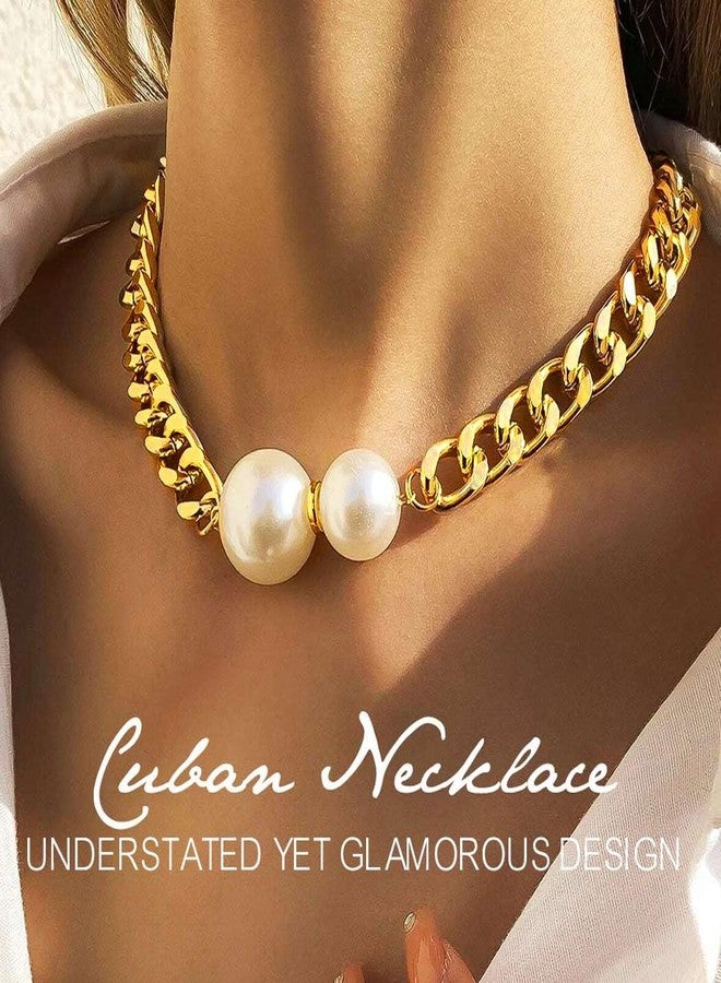 EVILD Pearl Choker Necklace Gold Cuban Link Chain Chunky Necklaces for Women - Image 2