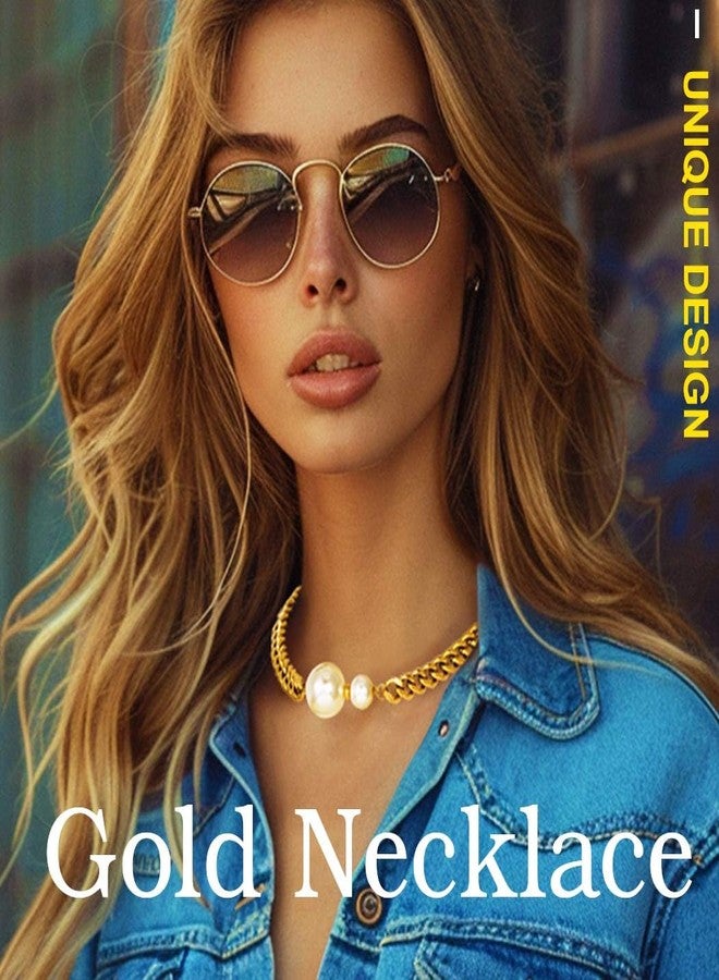 EVILD Pearl Choker Necklace Gold Cuban Link Chain Chunky Necklaces for Women - Image 4