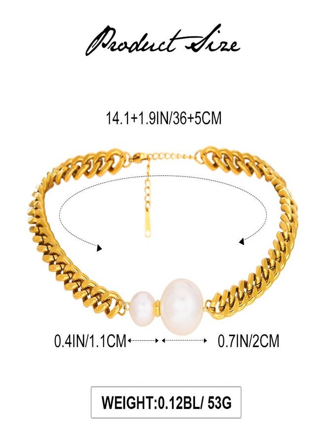 EVILD Pearl Choker Necklace Gold Cuban Link Chain Chunky Necklaces for Women - Image 3