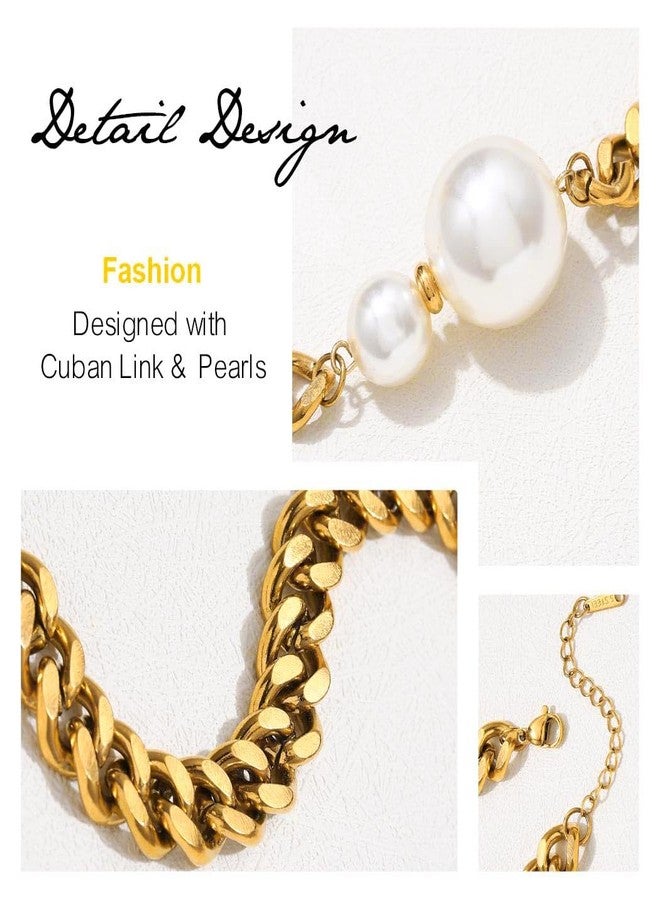 EVILD Pearl Choker Necklace Gold Cuban Link Chain Chunky Necklaces for Women - Image 5