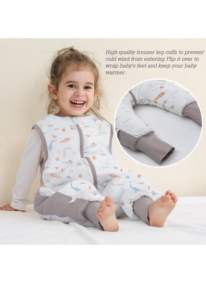 Miracle Baby Winter Baby Sleep Bag with Feet 2.5 TOG 100% Cotton Wearable Blanket with Legs Sleeveless Sleep Sack with 3 Methods Zipper Toddler Sleeping Sack for Newborns Infants 6-12 Months (Gray Whales S)  - Image 4