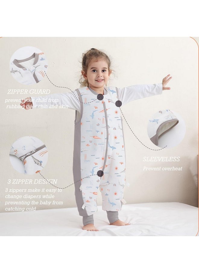 Miracle Baby Winter Baby Sleep Bag with Feet 2.5 TOG 100% Cotton Wearable Blanket with Legs Sleeveless Sleep Sack with 3 Methods Zipper Toddler Sleeping Sack for Newborns Infants 6-12 Months (Gray Whales S)  - Image 3