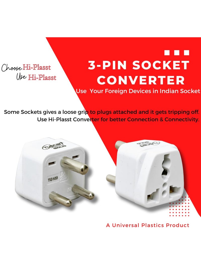 HI PLASST PINS N PLUGS HiPLASST USA to India Converter Plug Charger with Universal Socket Pack of 3  - Image 3