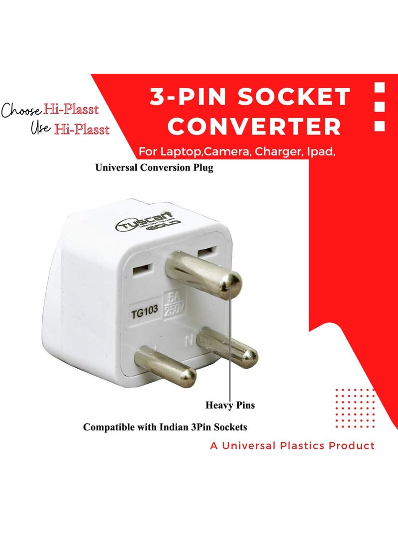 HI PLASST PINS N PLUGS HiPLASST USA to India Converter Plug Charger with Universal Socket Pack of 3  - Image 5