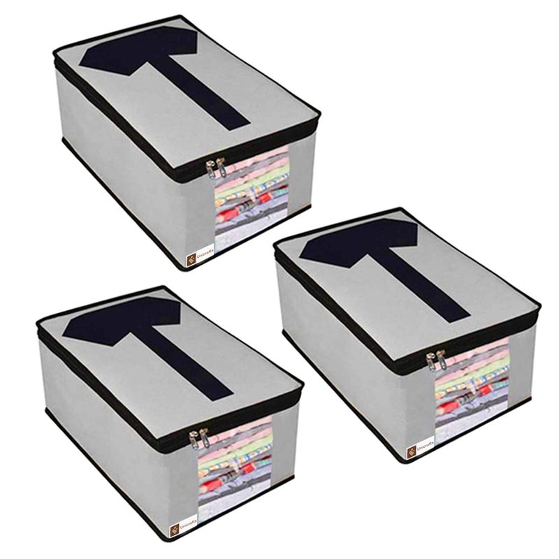 UNICRAFTS Unicrafts shirt cover bags for storage Garment Cover Foldable Shirt Cover Storage Organizer Tshirt Trousers Jeans Clothes Wardrobe Organizer Clothing Organiser Pack of 3 Pc Grey  - Image 1
