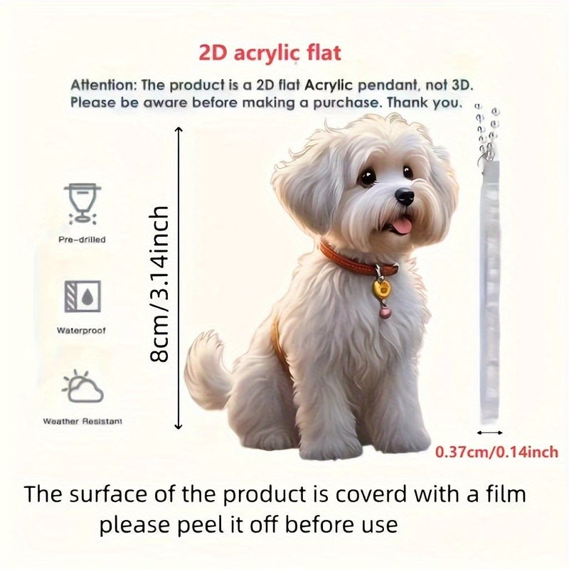 Charming White Puppy With Golden Collar 2D Flat Car Mirror Charm Keychain - Image 5