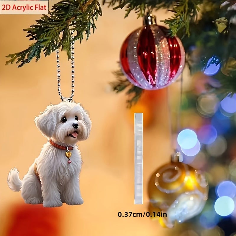 Charming White Puppy With Golden Collar 2D Flat Car Mirror Charm Keychain - Image 4