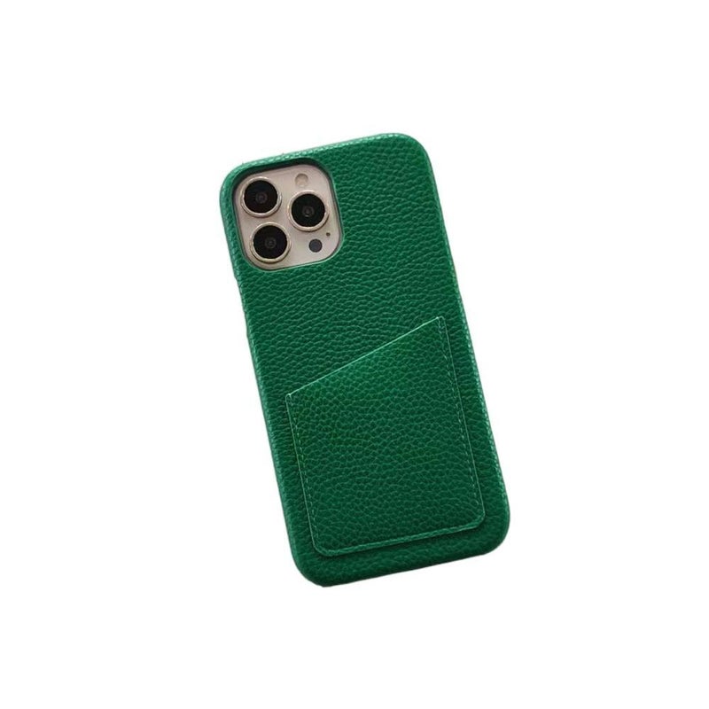 Leather Texture Protective Case for iPhone 16 / 16 Plus / 16 Pro / 16 Pro Max with Card Holder and Drop Protection plus Shockproof plus Leather Texture plus Half-Wrapped Design in Green - Image 1
