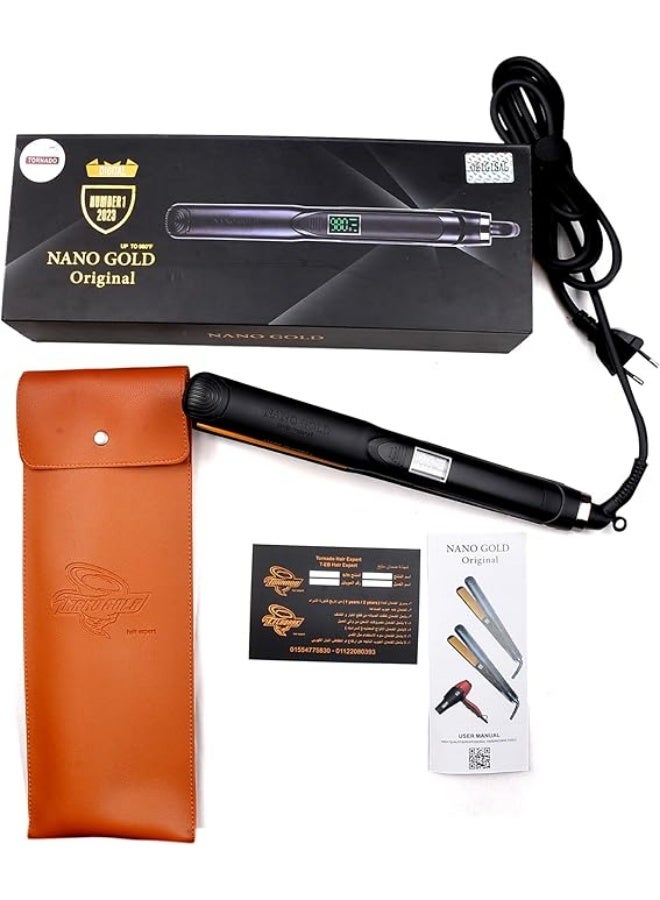 Nano Gold X Hair Straightener with 6 Heat Levels, 2-Layer Interior for Protein and Hair Care, Digital Display and Thermal Case for Personal and Professional Use - Image 1