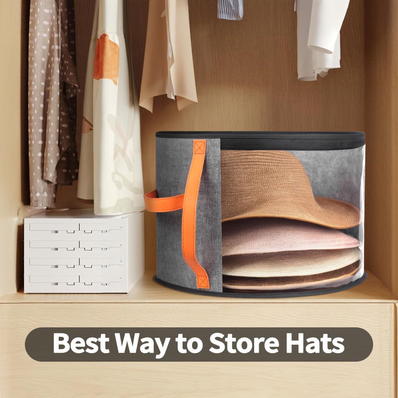 kushon Oversized Clear Hat Storage Box for Women, Cowboy Hat Organizer for Closet, Wide Brims Hat Case with Carrying Handles, Hat Bag (Grey) - Image 5