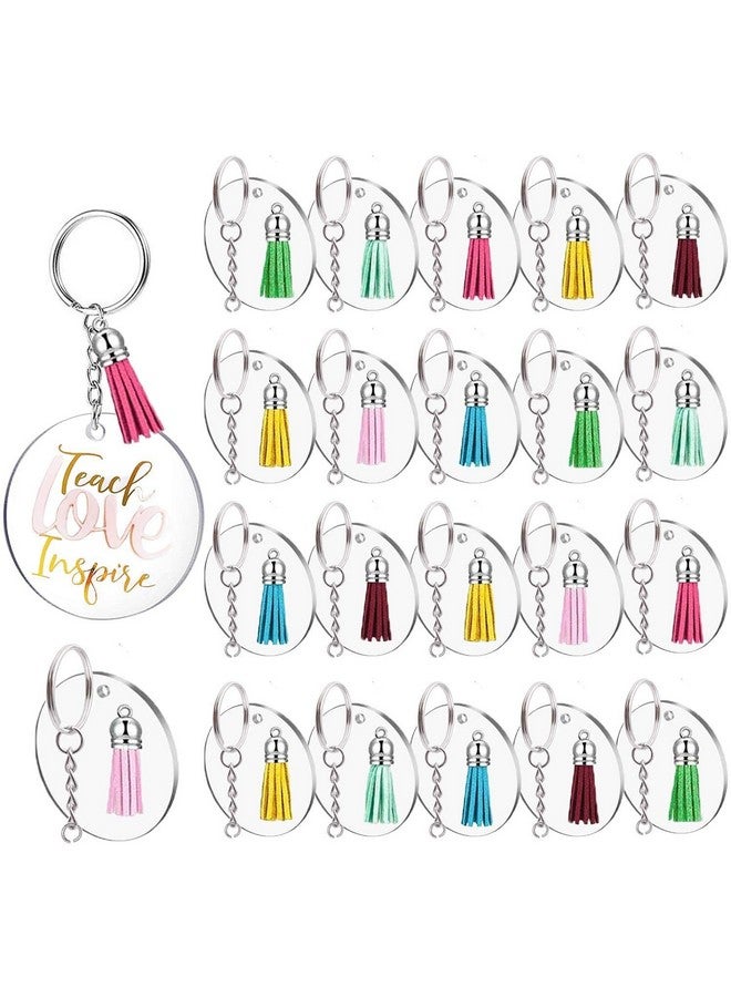 JINMURY 120 Pcs 2 Inch Acrylic Keychain Blanks | Clear Acrylic Circle Discs with Hole, Come with Silver 30 Tassles and 30 Keychain Rings, Perfect for DIY Keepsake, Monogram Keychains - Image 1