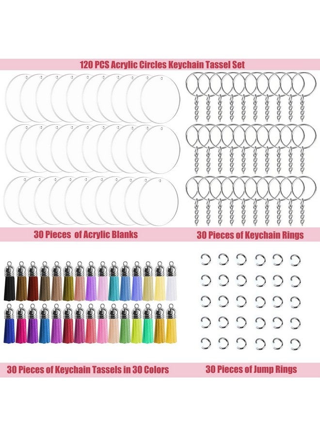 JINMURY 120 Pcs 2 Inch Acrylic Keychain Blanks | Clear Acrylic Circle Discs with Hole, Come with Silver 30 Tassles and 30 Keychain Rings, Perfect for DIY Keepsake, Monogram Keychains - Image 4