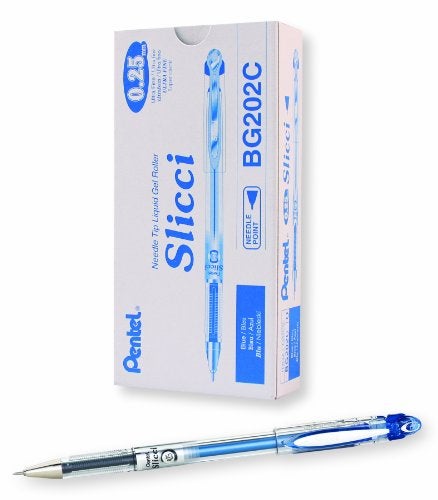Pentel Arts Slicci 025 mm Extra Fine Gel Pen Blue Ink Box of 12 BG202C - Image 1