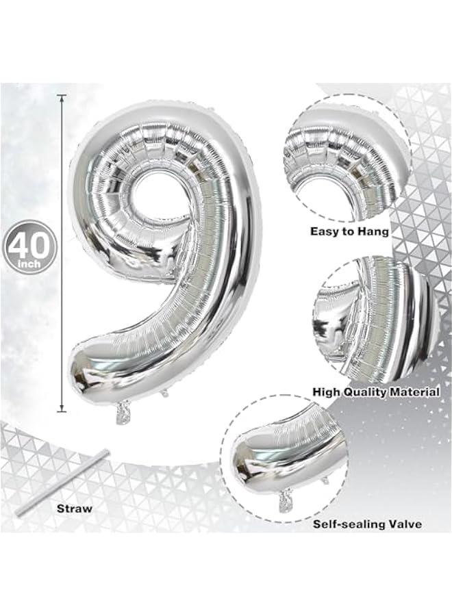 19th Birthday Balloon for Girls Boys, 40 Inch Silver Number 1 & 9 Mylar Balloons Self Inflating, Big Foil Helium Number 19 Balloons for Men Birthday Decor Women Anniversary Party Decorations Supplies  - Image 2