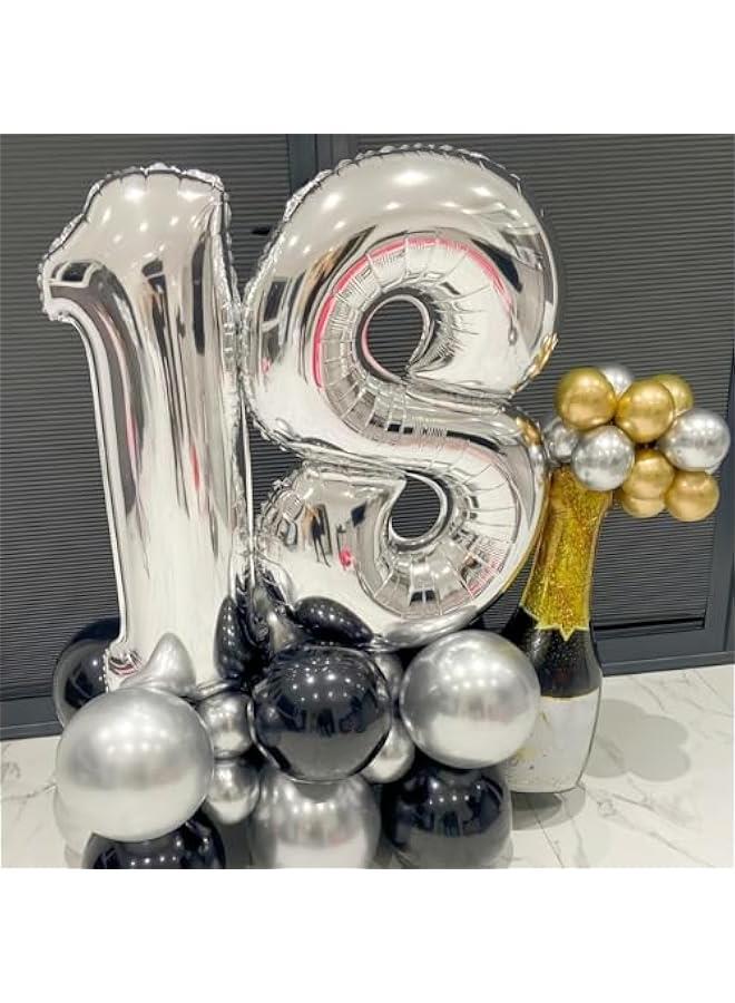 19th Birthday Balloon for Girls Boys, 40 Inch Silver Number 1 & 9 Mylar Balloons Self Inflating, Big Foil Helium Number 19 Balloons for Men Birthday Decor Women Anniversary Party Decorations Supplies  - Image 4