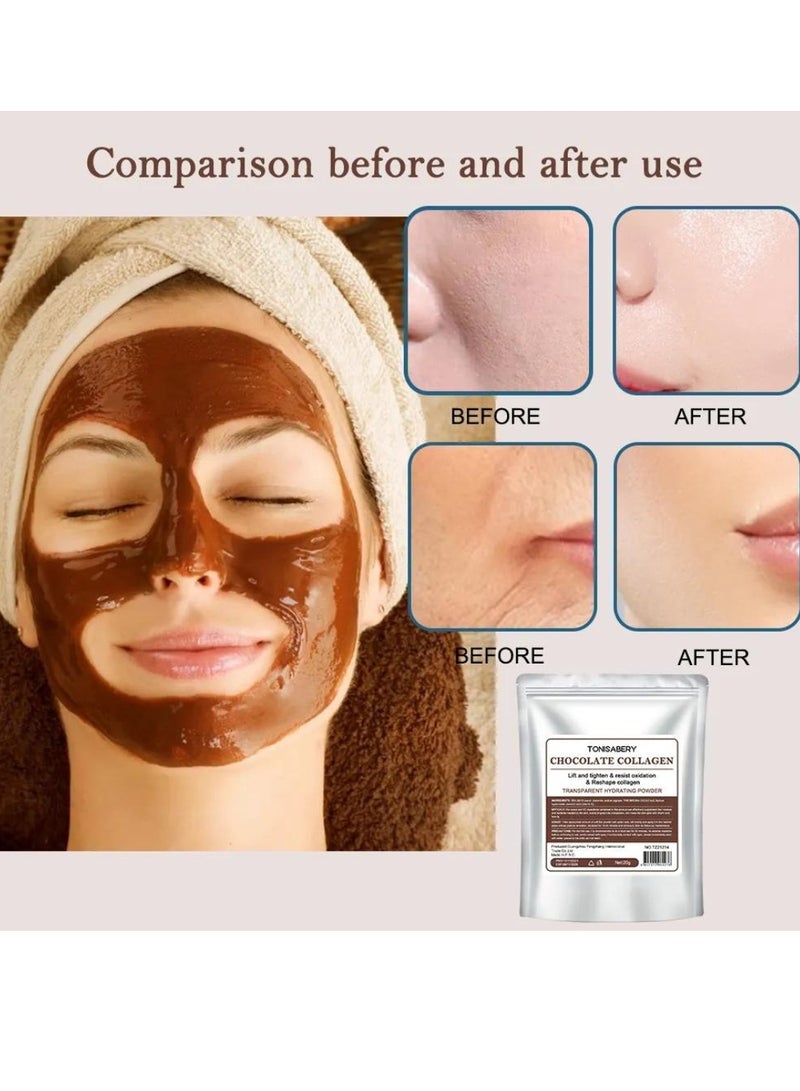TONISABERY قناع الوجه بالكولاجين والشوكولاتة المقشر للعناية بالبشرة قناع الوجه المقشر لشد البشرة ومقاومة الأكسدة وإعادة تشكيل الكولاجين قناع الوجه المقشر المرطب والمرطب 20 جرام - Image 3