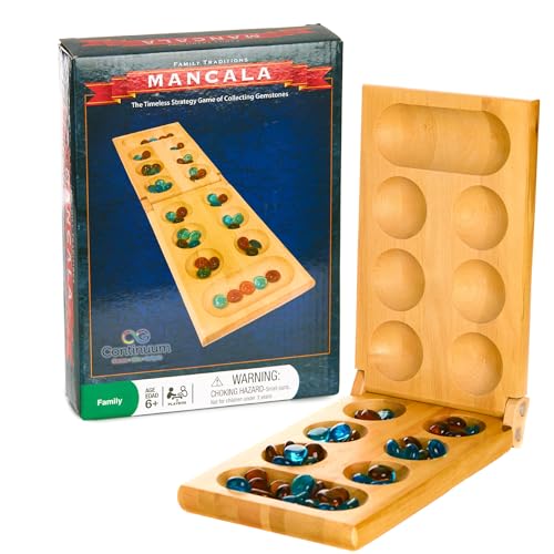 Continuum Games Family Traditions Mancala 2 Player Board Game Fun Classic Table Game with Wooden Board and Deep Pockets for Mancala Gems Popular Strategy Game for Adults Kids Ideal for Family Game Night Travel - Image 1
