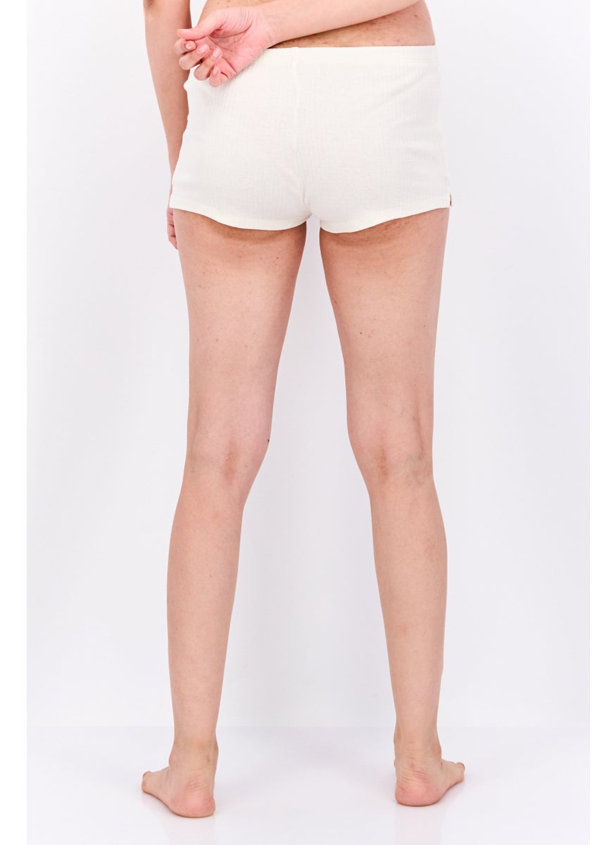 UNDIZ - Women Ribbed Pull On Pajama Shorts, Beige - Image 1