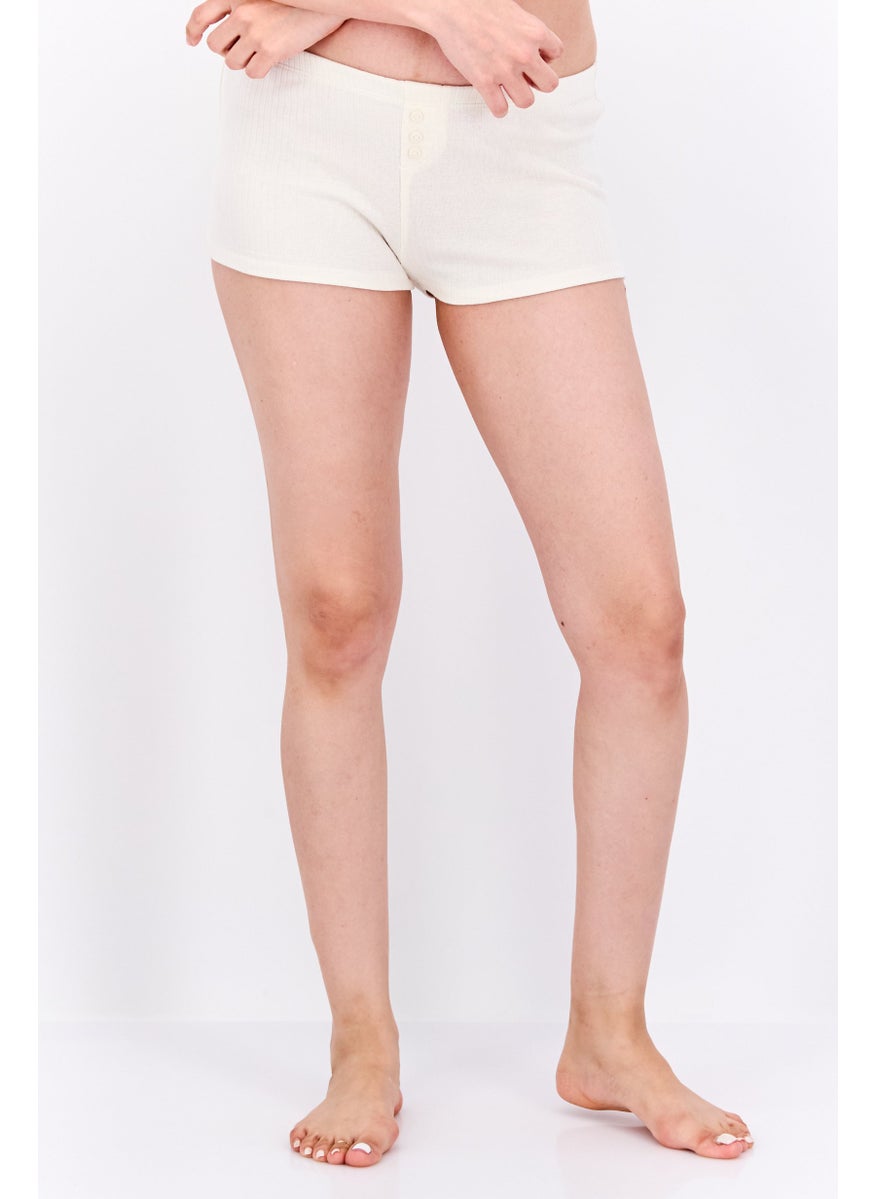 UNDIZ - Women Ribbed Pull On Pajama Shorts, Beige - Image 1