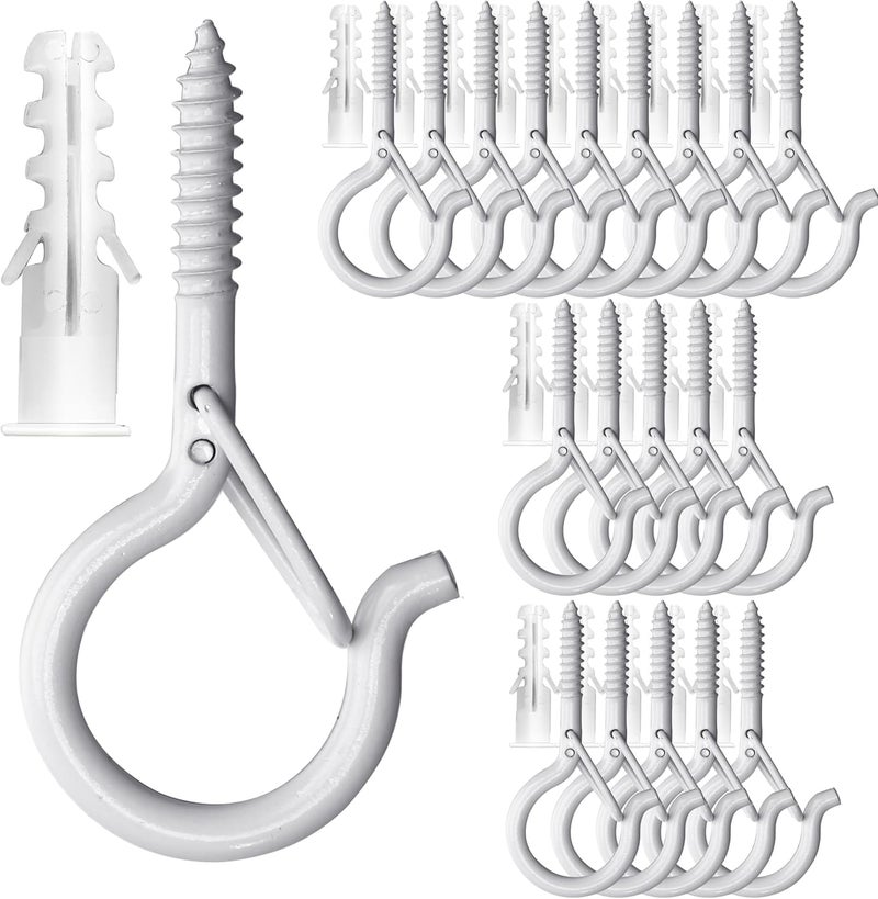20 قطعة خطافات لولبية لتعليق النباتات الخارجية، خطافات كوب Q-Hanger بيضاء 2.2 بوصة، خطافات سقف لولبية على شكل عين للأضواء الخيطية، للتثبيت على الجدران والأسقف - Image 1
