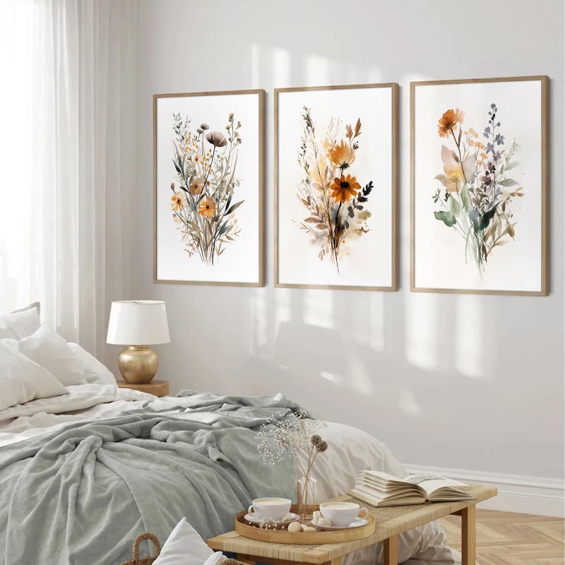 Baccone Botanical Wall Art Set of 3 Floral Wall Decor Prints Vintage Canvas Wall Art Wildflower Watercolor Pictures Farmhouse Artwork Floral Modern Painting for Bathroom Bedroom 12x16 Inch Unframed - Image 5
