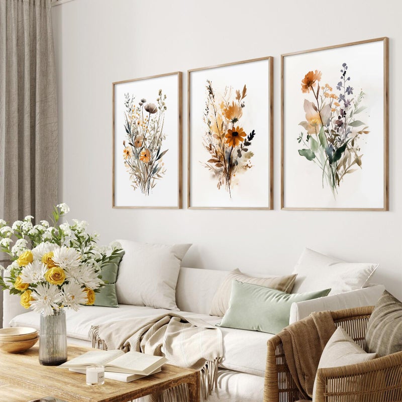 Baccone Botanical Wall Art Set of 3 Floral Wall Decor Prints Vintage Canvas Wall Art Wildflower Watercolor Pictures Farmhouse Artwork Floral Modern Painting for Bathroom Bedroom 12x16 Inch Unframed - Image 3