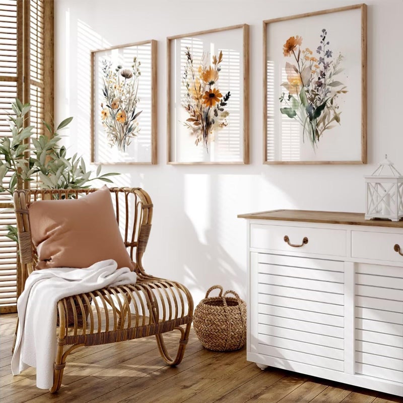 Baccone Botanical Wall Art Set of 3 Floral Wall Decor Prints Vintage Canvas Wall Art Wildflower Watercolor Pictures Farmhouse Artwork Floral Modern Painting for Bathroom Bedroom 12x16 Inch Unframed - Image 1