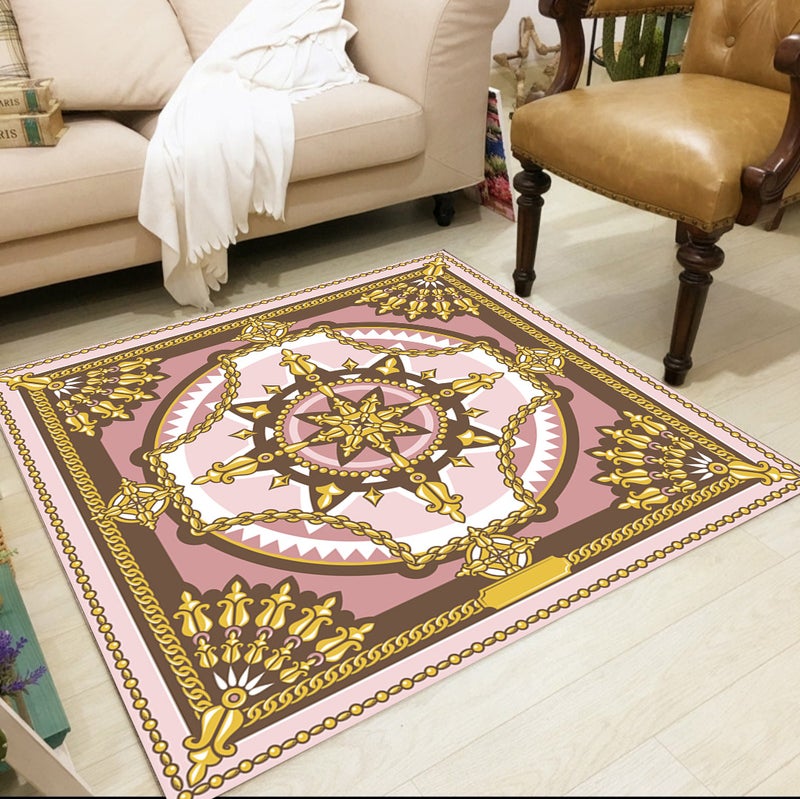 European Style Square Living Room Rug - Full-coverage Sofa Blanket, Washable and Customizable