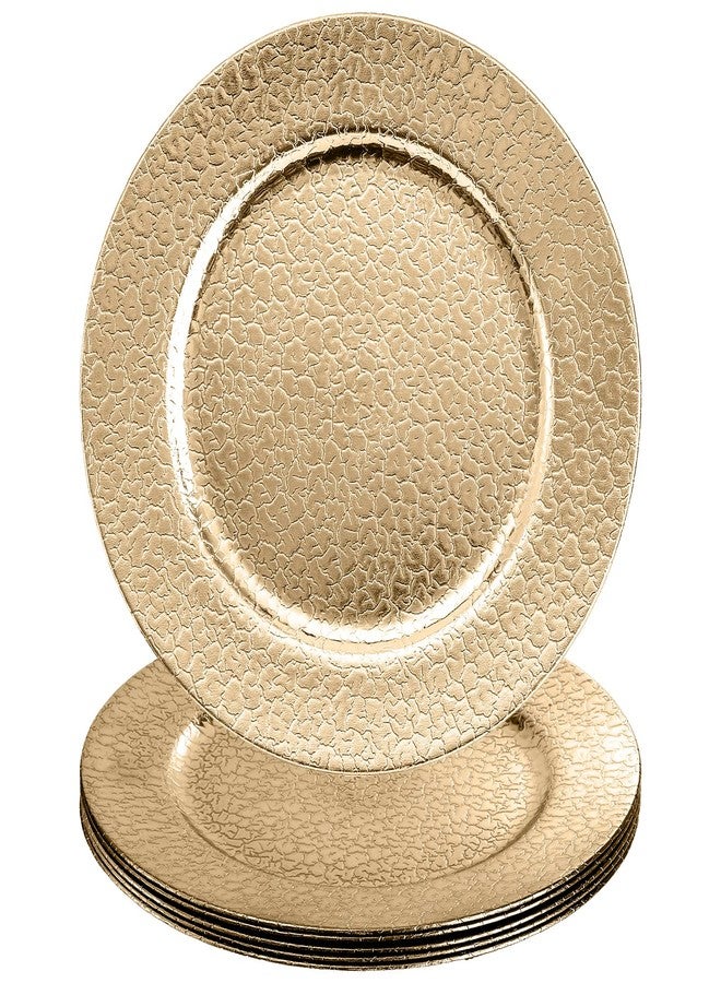 Kingrol Set of 6 Gold Plastic Charger Plates, 13" High-Shine Round Decorative Underplates with Alligator Texture, Warm Gold Table Setting for Wedding & Events, Not for Food Contact - Image 1