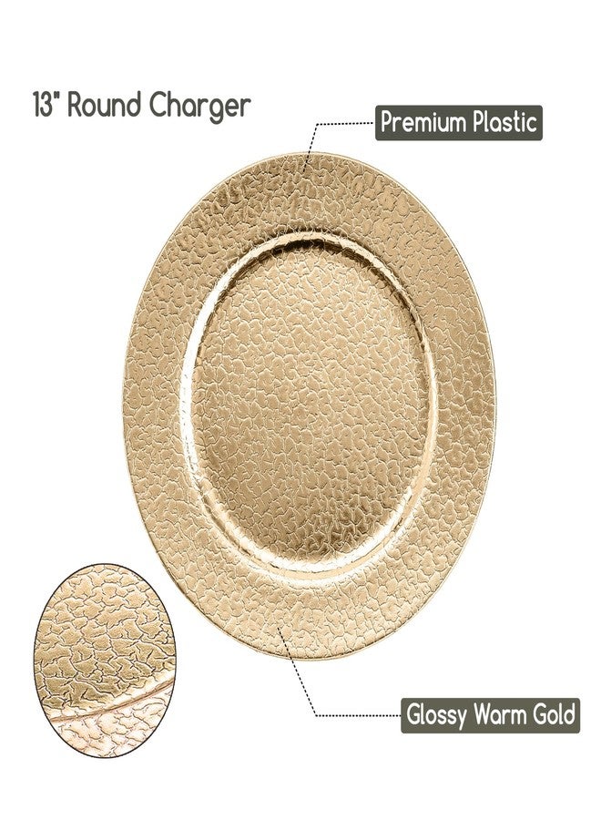 Kingrol Set of 6 Gold Plastic Charger Plates, 13" High-Shine Round Decorative Underplates with Alligator Texture, Warm Gold Table Setting for Wedding & Events, Not for Food Contact - Image 2