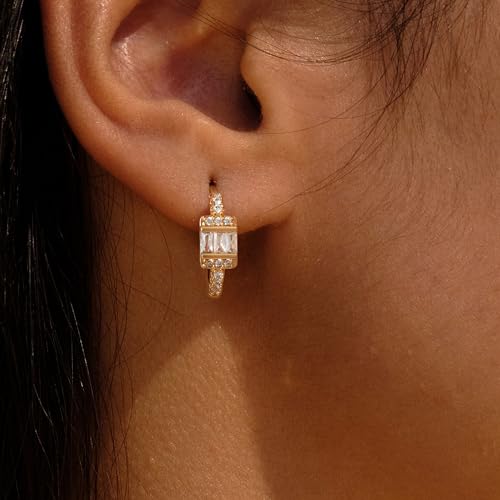 VACRONA Cubic Zirconia Huggie Earrings 14k Gold Plated Tiny Earrings Small Huggie Hoop Earrings Simple Lightweight Hoops Gift for Women - Image 3