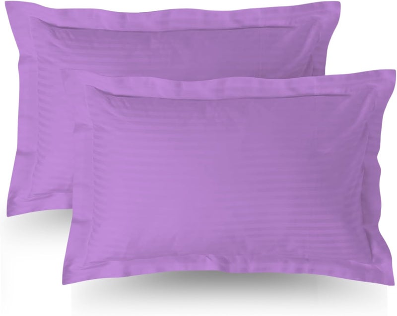 MUSA MUSA® Striped Cotton Pillow Covers – Soft, Breathable & Hotel-Inspired Pillow Covers with Envelope Closure | Elegant 5cm Oxford Frame Design for Bedroom & Home Décor (2, Lavender, 50 x 65cm) - Image 1
