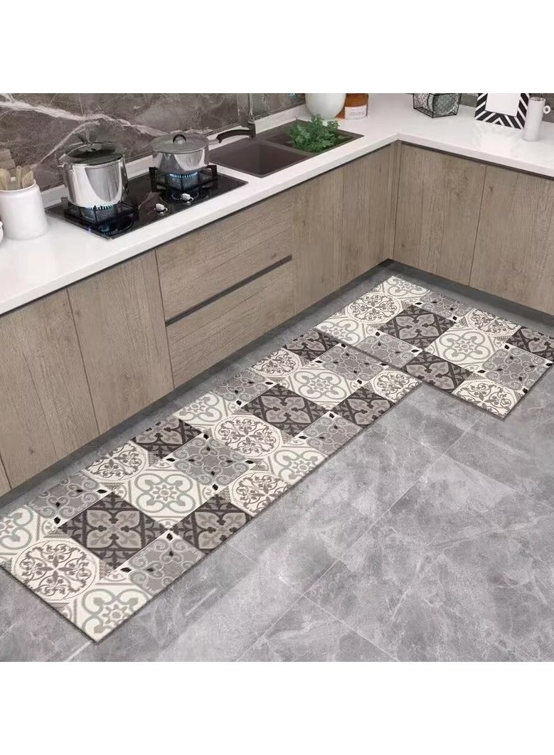 LESTER Oil-Proof Non-Slip Kitchen Mat Water Absorbent kitchen Carpet Quick Drying, Kitchen Rug Non-slip Entrance Doormat, Diatom Leather Skin Floor Mats Home Decor Set Classic Design Brown Color  40X60x40X120cm