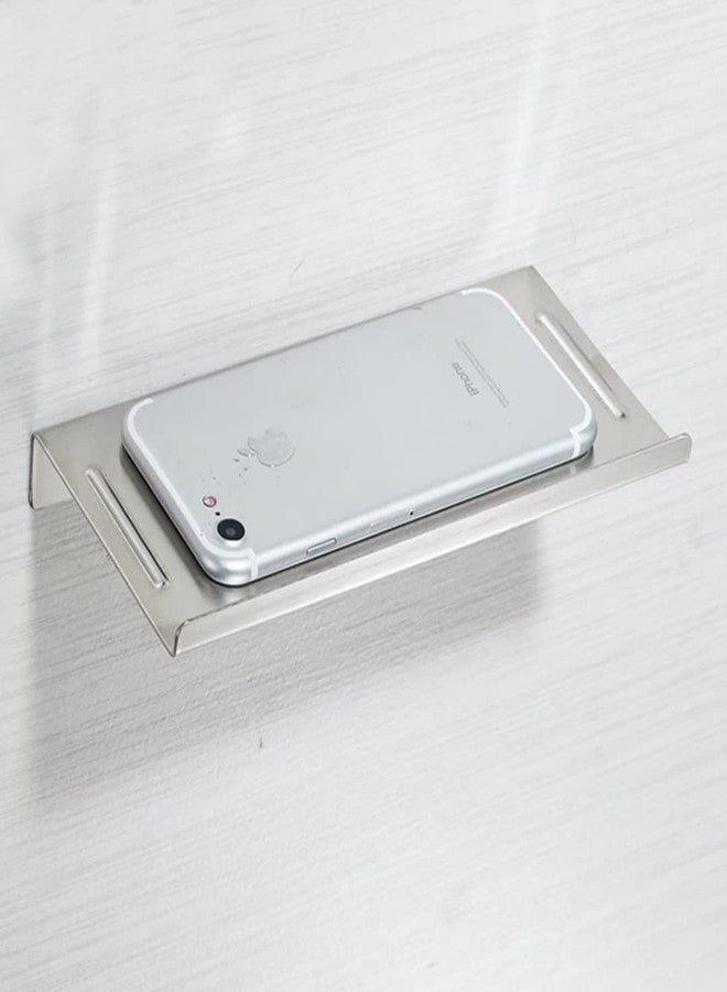 Hallyware Bathroom Small Cell Phone Shelf Stainless Steel Anti-Slip Phone Holder Stand Wall Mounted for Small Speaker Smartphone Baby Wipes, Brushed - Image 2