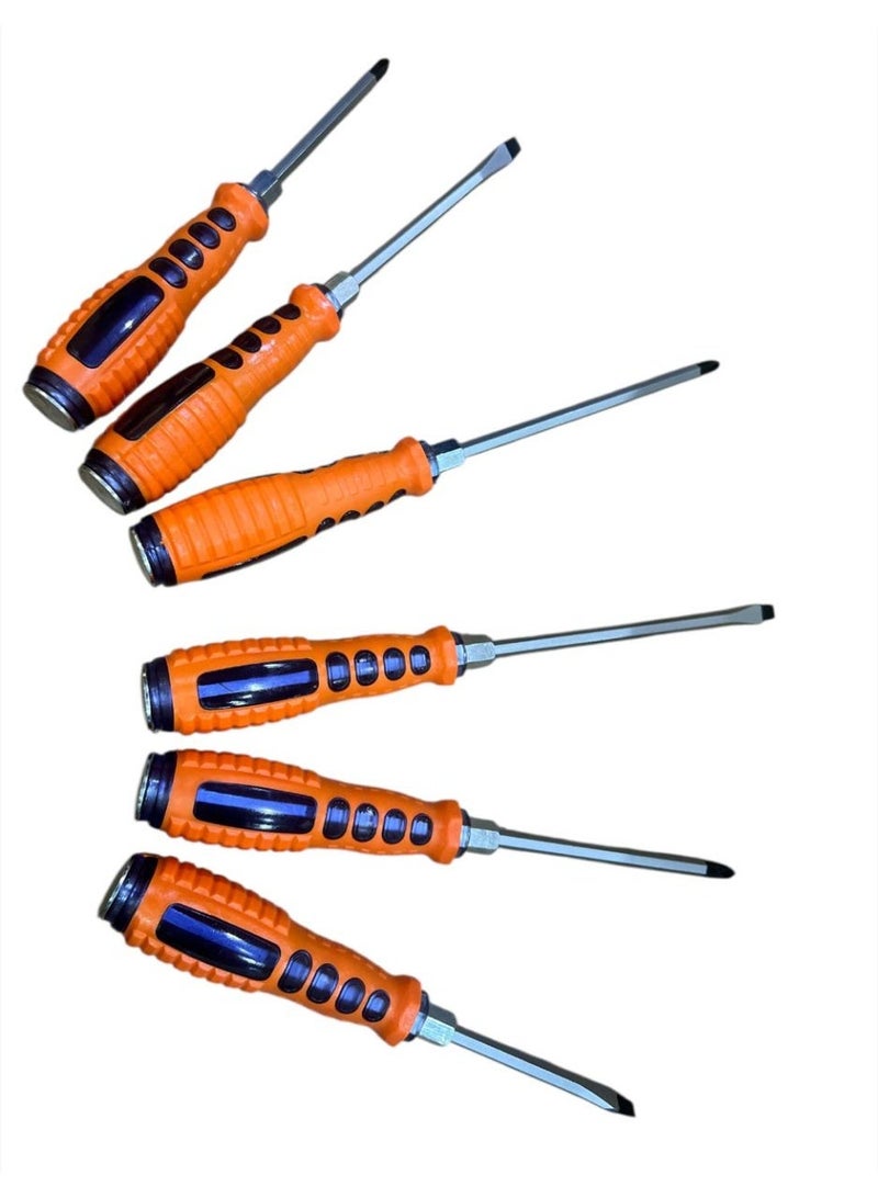 طقم مفكات مغناطيس قوية وثقيلة احترافي 6 قطع – موديل 10005589 – مقبض مريح مانع للانزلاق – فولاذ Chrome-Vanadium معتمد TÜV / GS – مقاسات ‎75mm / 100mm / 125mm / 150mm للصيانة والورش - Image 1